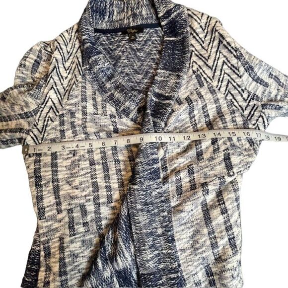Cupio Women's Open Front Cardigan Waterfall Patchwork Navy and White Medium - Picture 8 of 11